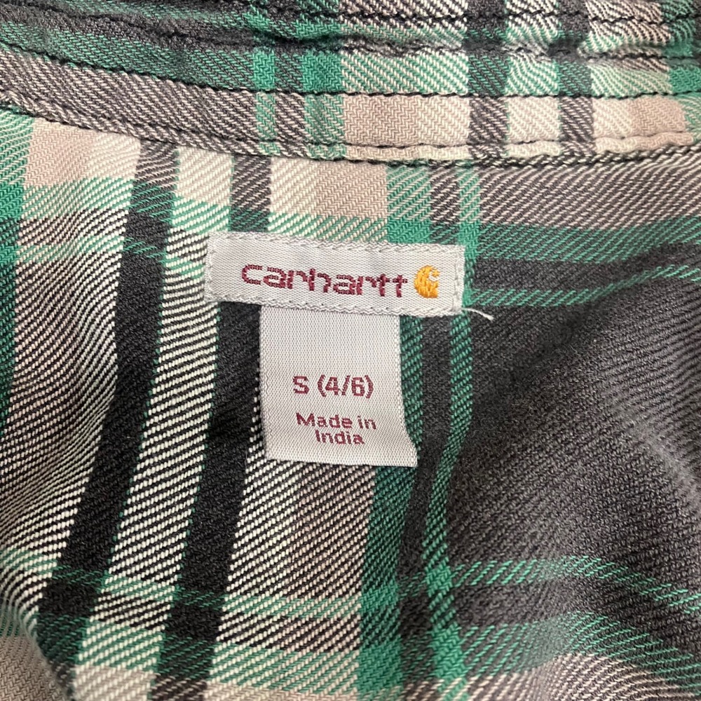 Carhartt Womens Plaid Button Down Shirt Grey White Teal S 4/6‎ Cabincore Pockets - Picture 3 of 7